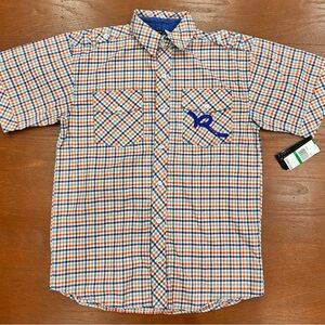 Rocawear Blue and Orange Plaid Button Down Shirt